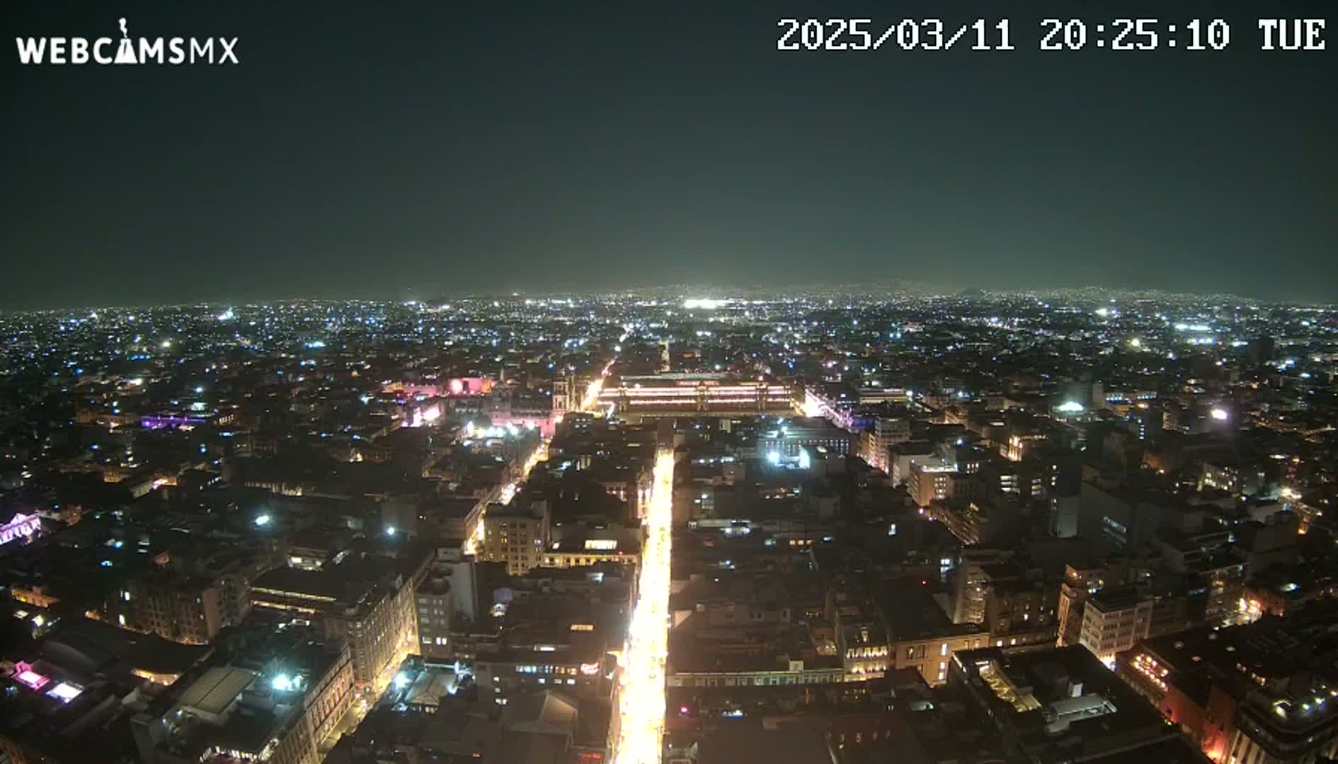 A brightly lit city at night stretches to the horizon under a clear, dark sky.
