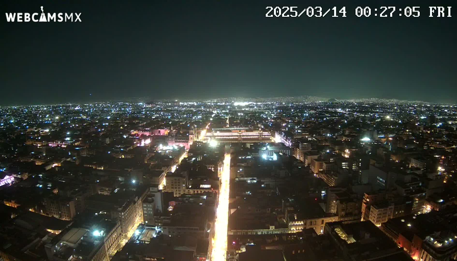 A brightly lit city at night stretches to the horizon under a clear, dark sky.