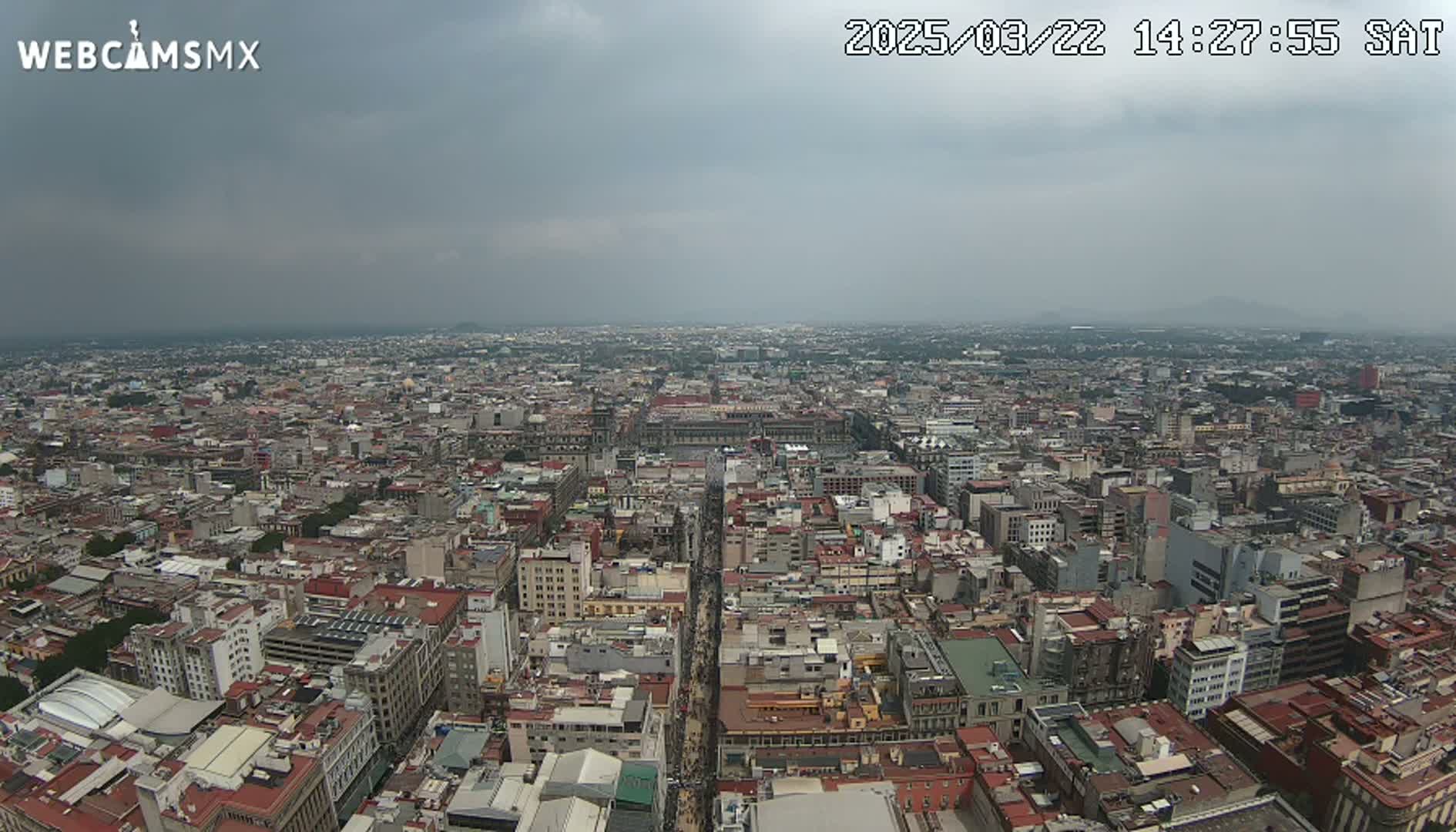 A wide aerial view of a sprawling city under an overcast sky.