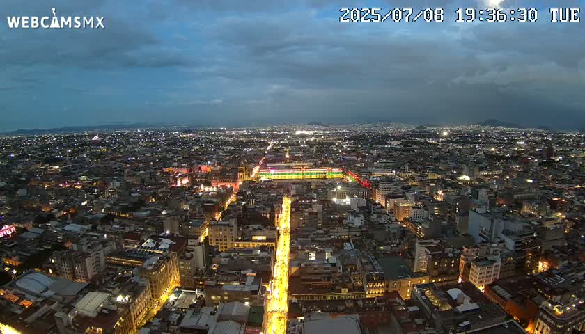 East Facing of Mexico City from Torre Latino Americana Tower Live Cam - Cuauhtemoc, Ciudad de Mexico, Mexico