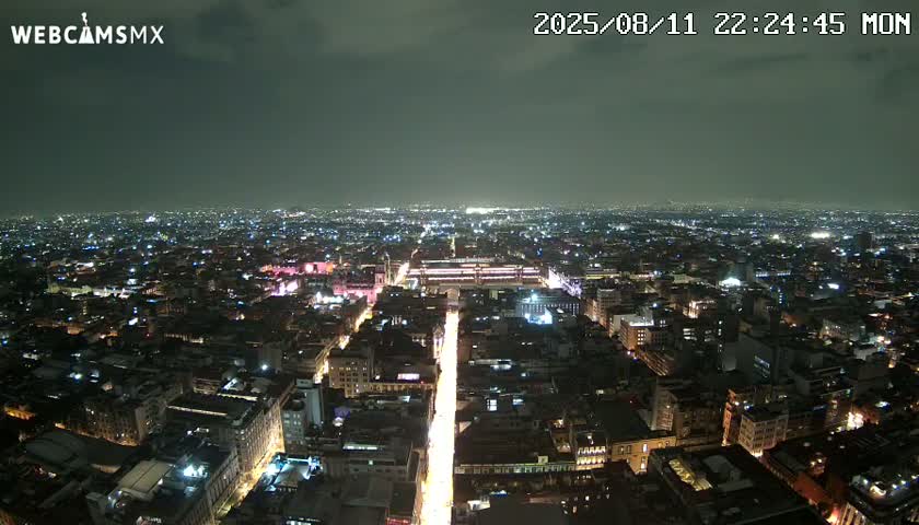 East Facing of Mexico City from Torre Latino Americana Tower Live Cam - Cuauhtemoc, Ciudad de Mexico, Mexico