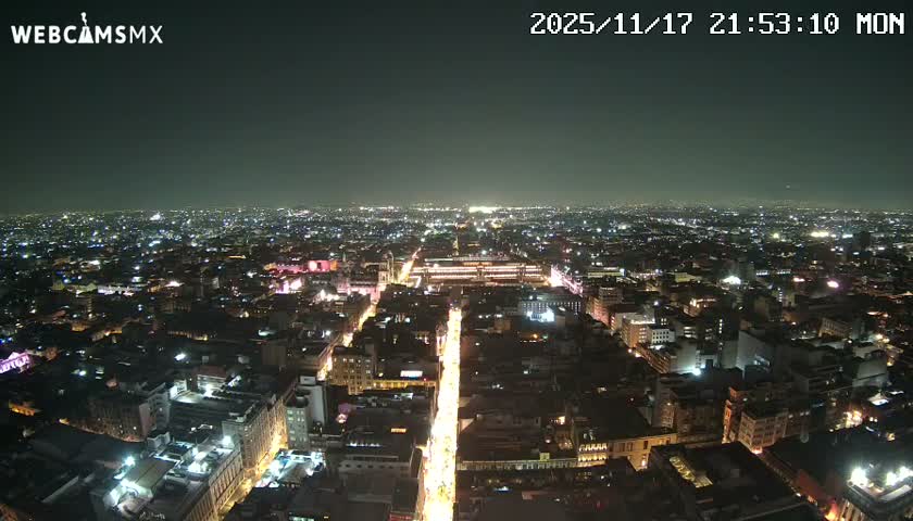 East Facing of Mexico City from Torre Latino Americana Tower Live Cam - Cuauhtemoc, Ciudad de Mexico, Mexico