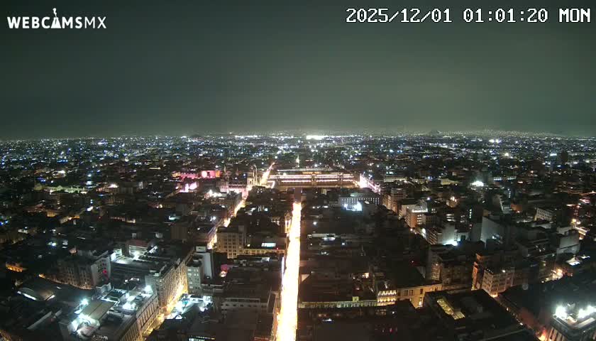 East Facing of Mexico City from Torre Latino Americana Tower Live Cam - Cuauhtemoc, Ciudad de Mexico, Mexico