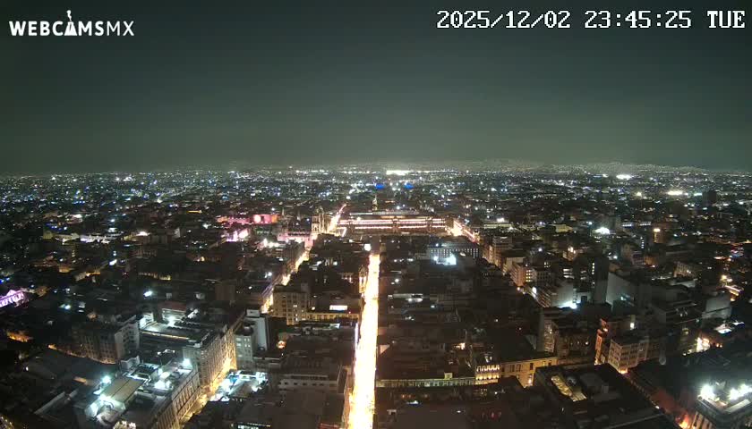 East Facing of Mexico City from Torre Latino Americana Tower Live Cam - Cuauhtemoc, Ciudad de Mexico, Mexico