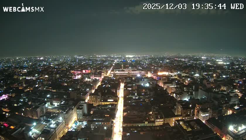 East Facing of Mexico City from Torre Latino Americana Tower Live Cam - Cuauhtemoc, Ciudad de Mexico, Mexico