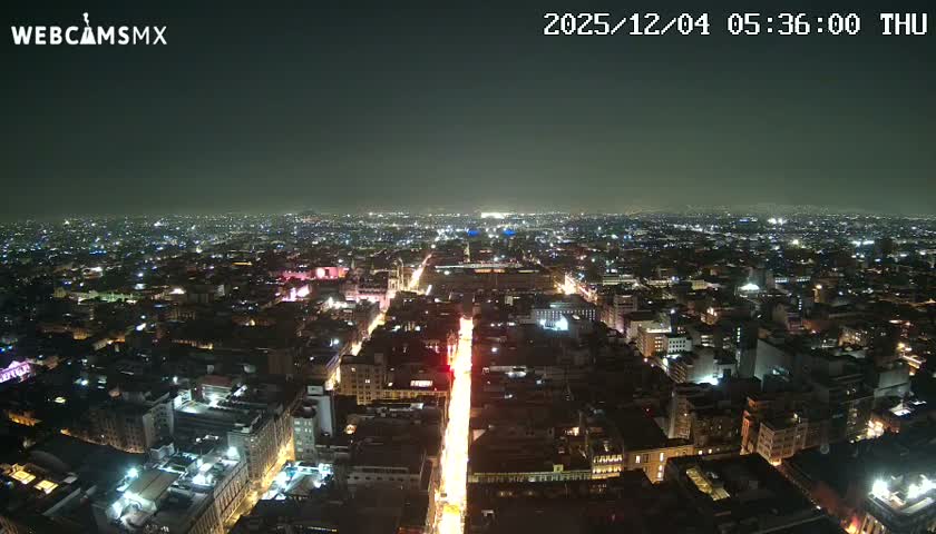East Facing of Mexico City from Torre Latino Americana Tower Live Cam - Cuauhtemoc, Ciudad de Mexico, Mexico