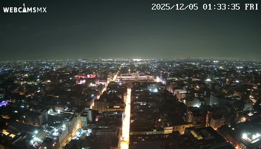 East Facing of Mexico City from Torre Latino Americana Tower Live Cam - Cuauhtemoc, Ciudad de Mexico, Mexico