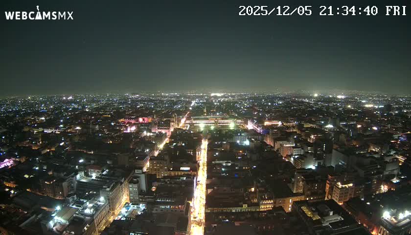 East Facing of Mexico City from Torre Latino Americana Tower Live Cam - Cuauhtemoc, Ciudad de Mexico, Mexico