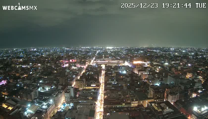 East Facing of Mexico City from Torre Latino Americana Tower Live Cam - Cuauhtemoc, Ciudad de Mexico, Mexico