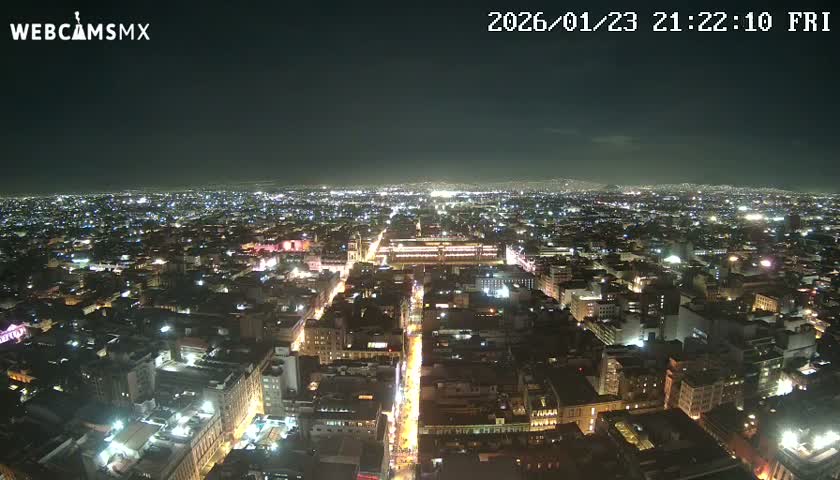 East Facing of Mexico City from Torre Latino Americana Tower Live Cam - Cuauhtemoc, Ciudad de Mexico, Mexico