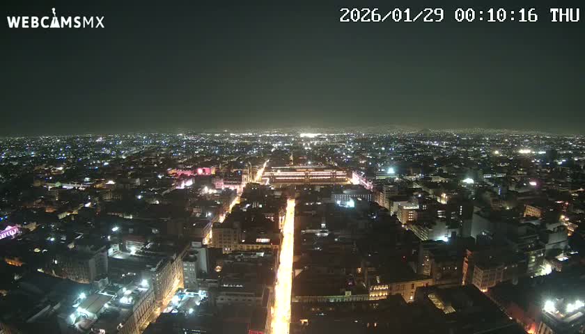 East Facing of Mexico City from Torre Latino Americana Tower Live Cam - Cuauhtemoc, Ciudad de Mexico, Mexico