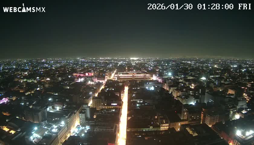 East Facing of Mexico City from Torre Latino Americana Tower Live Cam - Cuauhtemoc, Ciudad de Mexico, Mexico