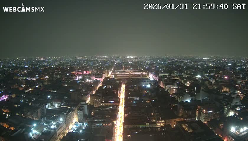 East Facing of Mexico City from Torre Latino Americana Tower Live Cam - Cuauhtemoc, Ciudad de Mexico, Mexico