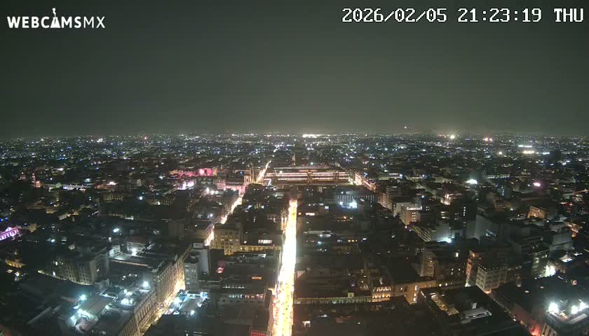 East Facing of Mexico City from Torre Latino Americana Tower Live Cam - Cuauhtemoc, Ciudad de Mexico, Mexico