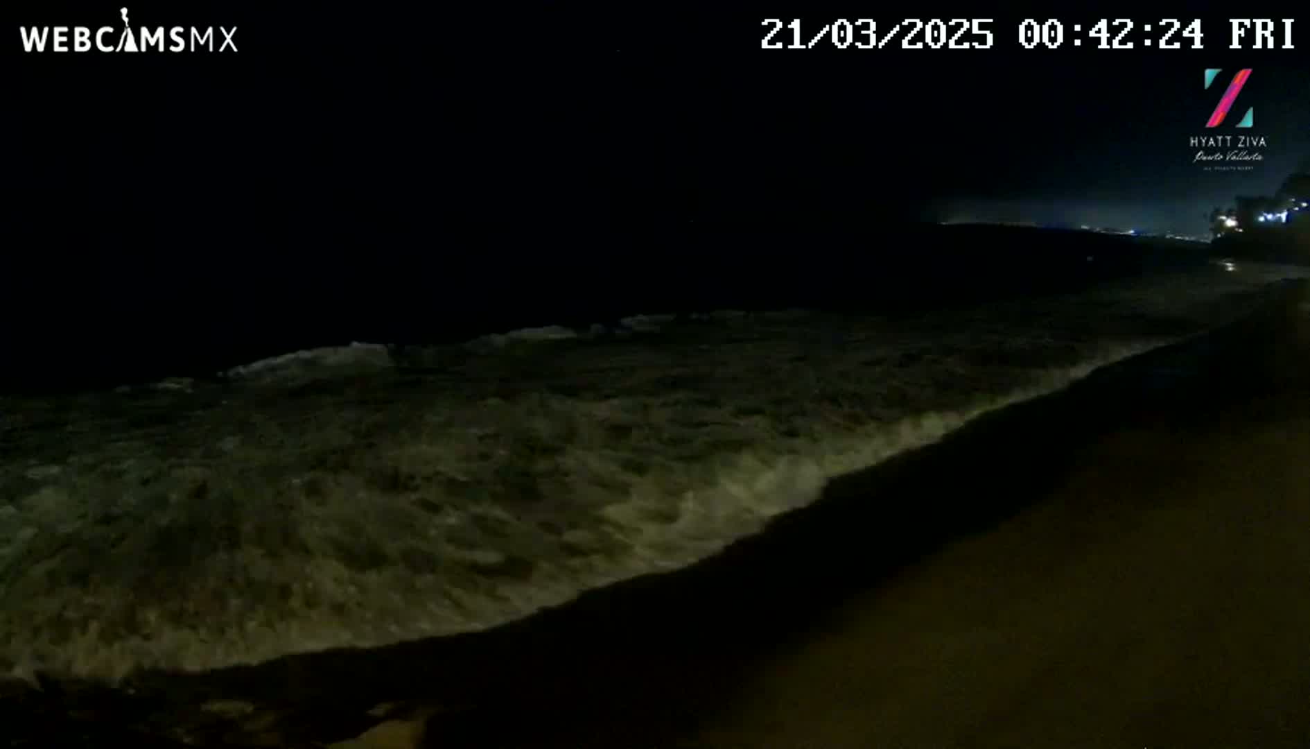 Dark waves crash on a beach at night.