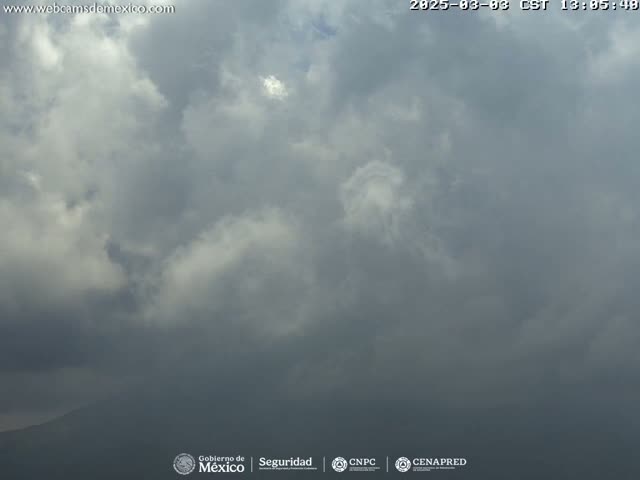 A mostly cloudy sky with some darker, heavier clouds suggesting an overcast day.