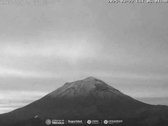 A snow-capped mountain is visible under a mostly cloudy sky.