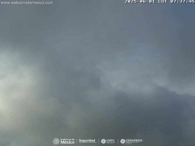 A mostly cloudy sky with gray and white clouds dominates the view.