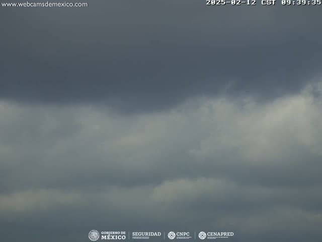 A mostly cloudy sky with a thick layer of dark gray clouds overhead.