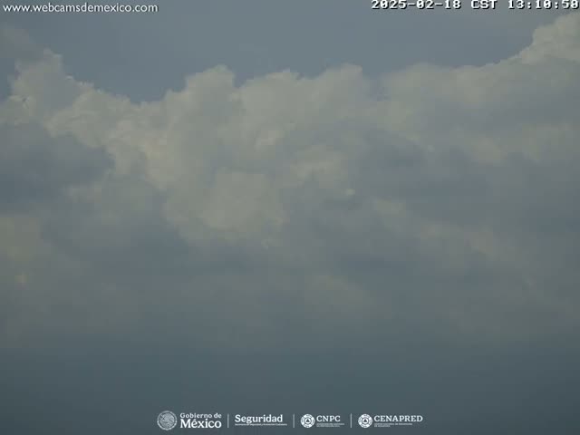 A mostly cloudy sky with varying shades of gray and white clouds.
