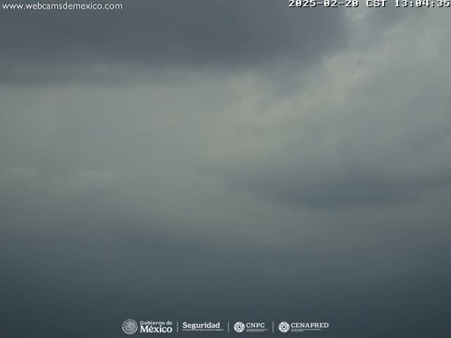 An overcast sky with a mostly uniform layer of gray clouds fills the frame.