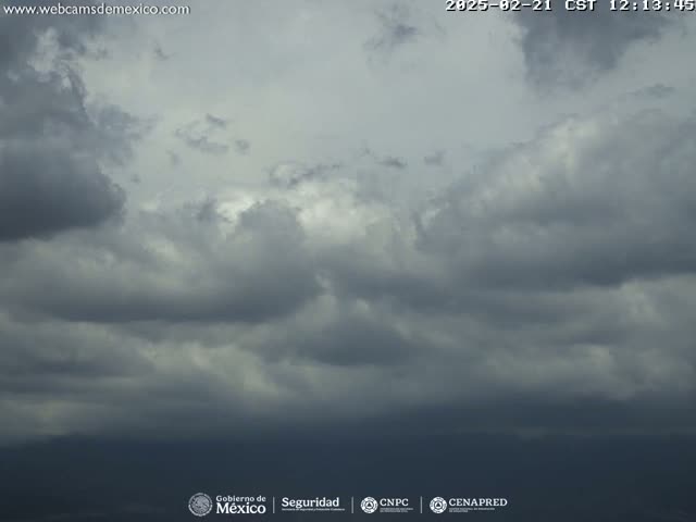 A mostly cloudy sky with dark gray clouds dominating the frame.