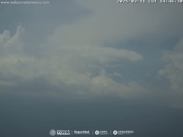 A mostly cloudy sky with varying shades of gray and white clouds.