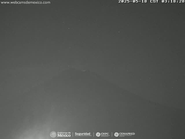 A dark, nighttime outdoor scene shows a mostly clear sky with a few faint specks of light.