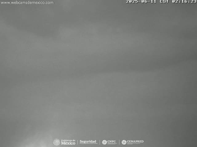 A uniformly gray, overcast sky is visible.