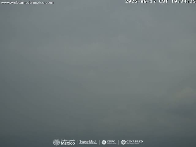 A uniformly gray, hazy sky fills the frame.