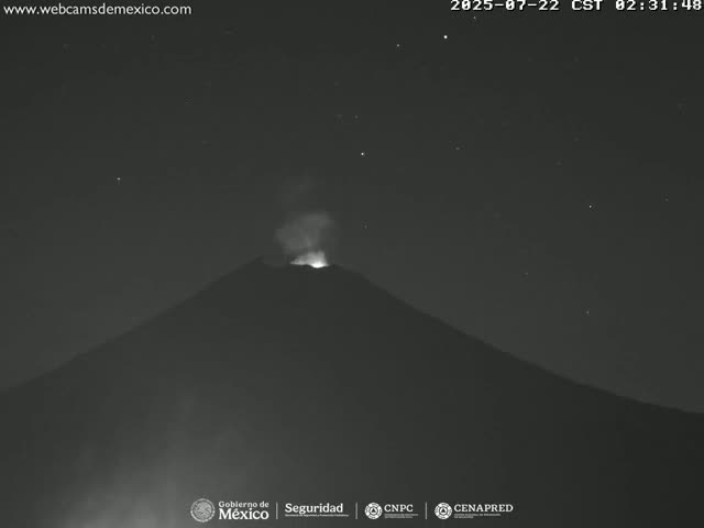 Volcán Popocatepetl Volcano Live Cam  - Tianguismanalco,  Puebla, Mexico