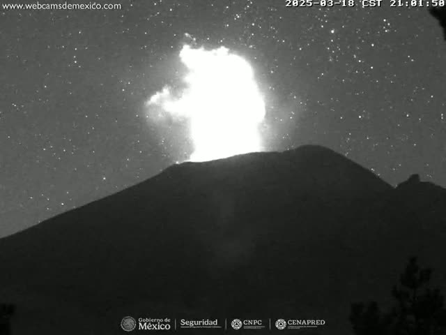 A volcano erupts at night under a starry sky.