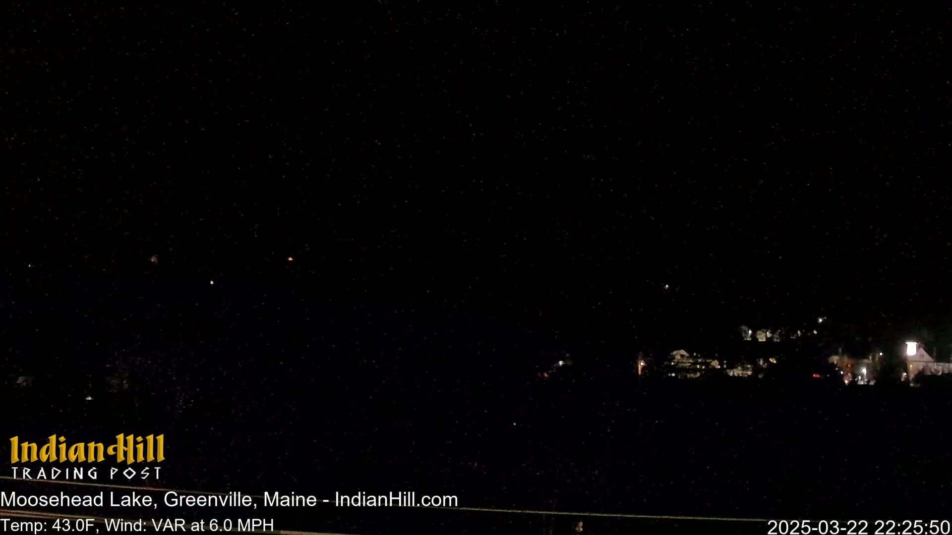 A nighttime long shot shows a dark landscape with a few distant lights, under a clear, starry sky.
