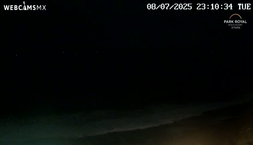 A dark nighttime beach scene shows gently lapping waves under a clear, starlit sky.