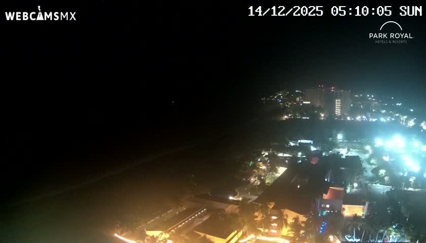 A clear night sky, marked by several faint, distant lights, stretches above a barely visible dark horizon line.