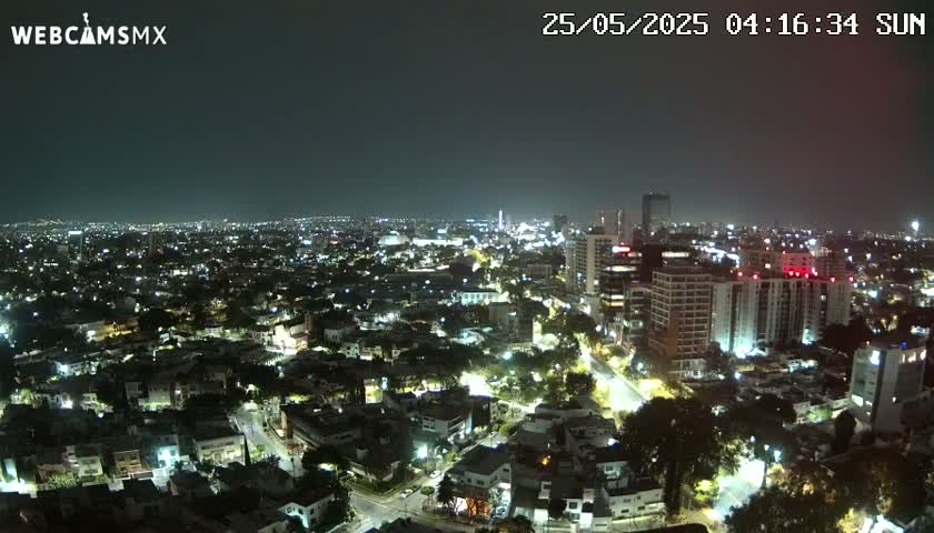 A nighttime aerial view of a sprawling city illuminated by streetlights and building lights under a clear, dark sky.