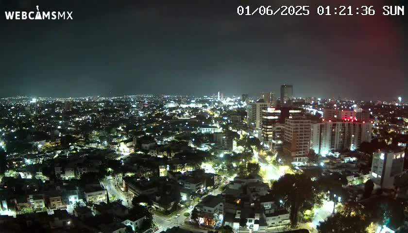 A nighttime aerial view of a sprawling city with numerous illuminated buildings and streets, under a clear sky.