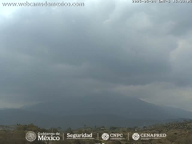 A distant mountain range is visible under an overcast sky.