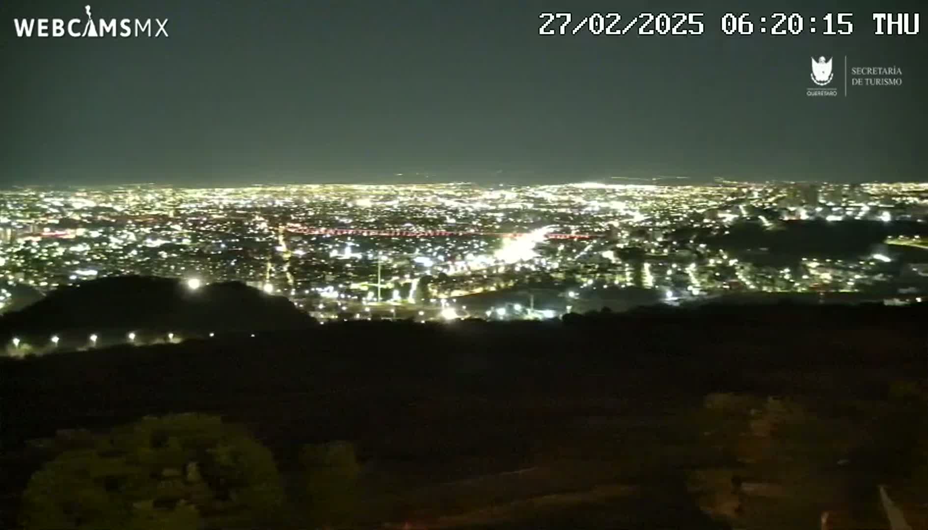 A nighttime, clear-weather view from an elevated vantage point shows a sprawling city illuminated by countless lights below.