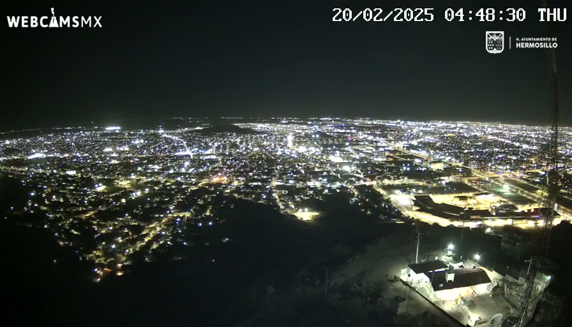 A nighttime, high-angle view of a sprawling city illuminated by countless lights, seen from a hilltop vantage point.