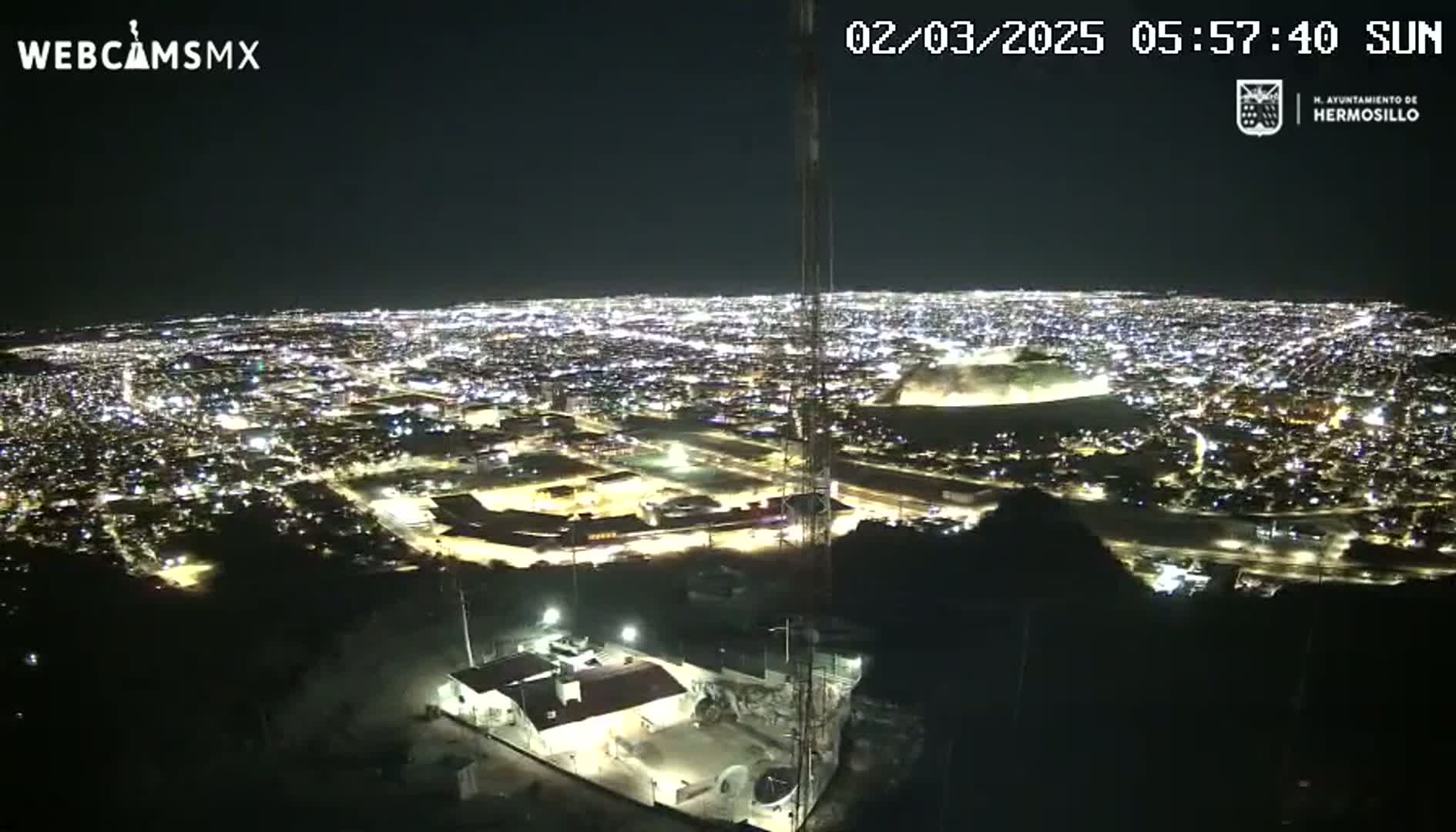 A nighttime, high-angle view of a sprawling city illuminated by countless lights, seen from a hilltop vantage point.