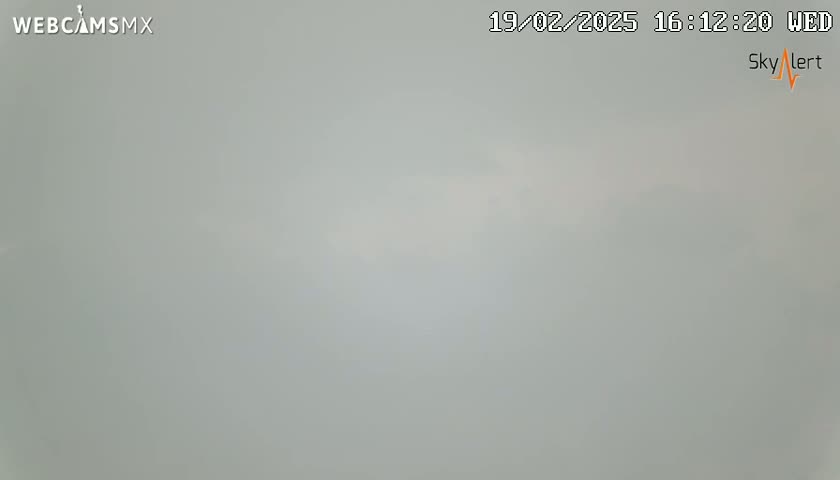 A mostly featureless, light-grey expanse is visible under an overcast sky.