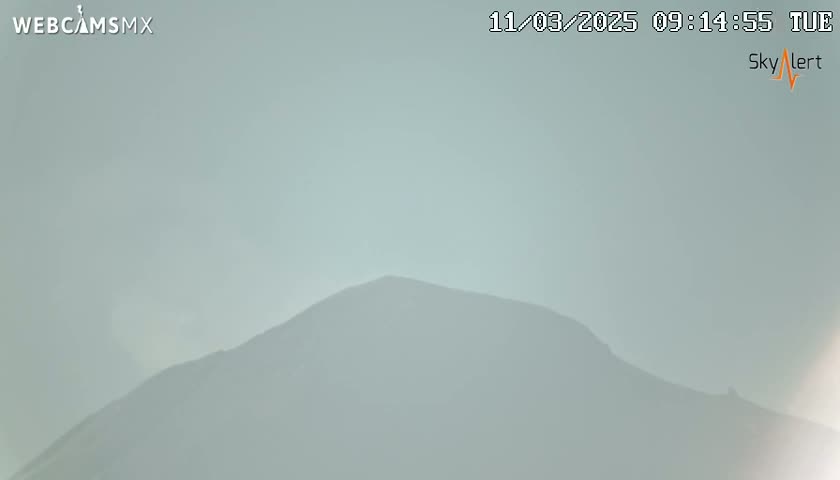 A hazy, light-grey mountain is visible under an overcast sky.
