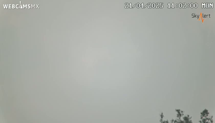 A mostly overcast sky is visible, with a hint of greenery at the bottom of the frame.