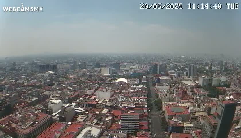 A hazy, high-angle view of a sprawling city, showing a dense collection of buildings stretching to the horizon under a mostly clear sky.