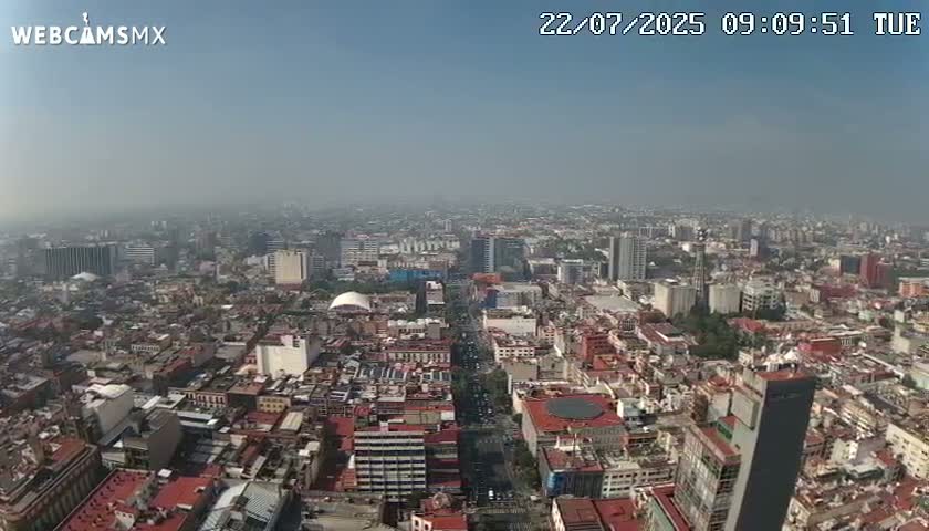 South View of Mexico City from Torre Latino Americana Tower PTZ  Live Cam - Cuauhtemoc, Ciudad de Mexico, Mexico
