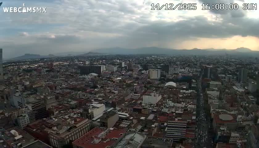 An expansive urban landscape is seen from a high viewpoint at night, featuring a brightly illuminated main street cutting through a city sparkling with lights under a clear sky.