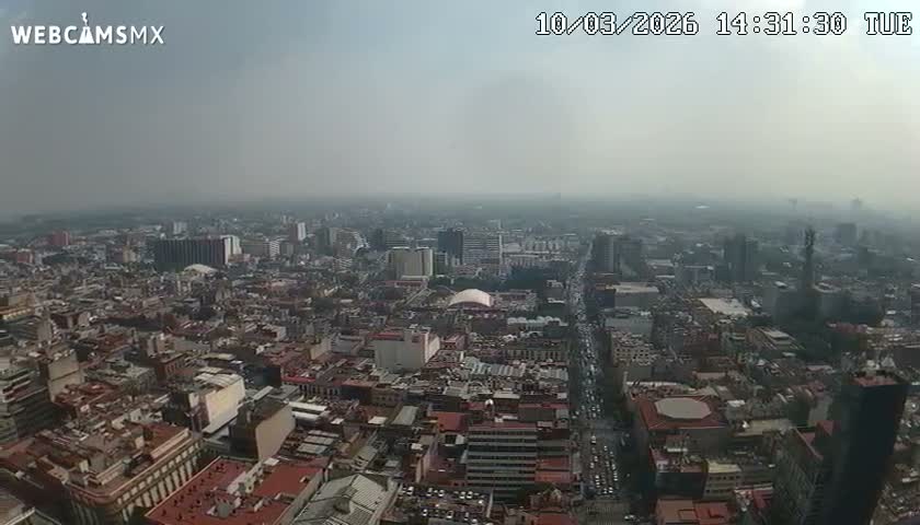 South View of Mexico City from Torre Latino Americana Tower PTZ  Live Cam - Cuauhtemoc, Ciudad de Mexico, Mexico