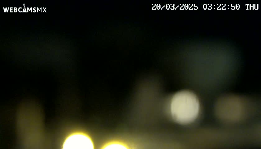 At night, blurry out-of-focus lights are visible in the dark.