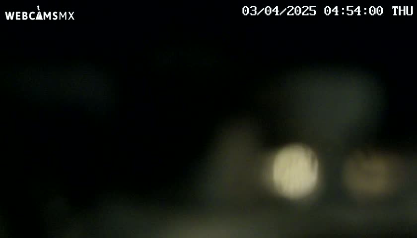 A blurry, out-of-focus nighttime image shows bright lights in the distance.